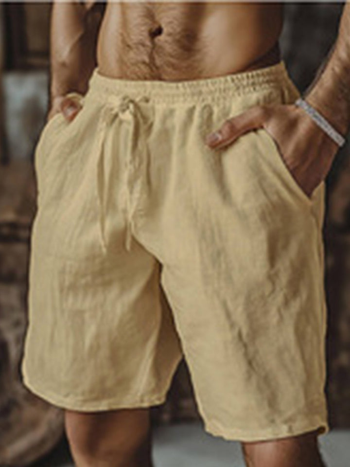 Alohadaddy® Solid Basic Cotton Linen Drawstring Beach Shorts