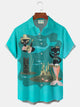 Alohadaddy® Medieval Geometric Mermaid Cat Print Men's Pocket Short Sleeve Shirt Big & Tall