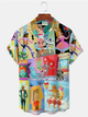 Alohadaddy® Retro 1950s Mid-century Atomic Age Geometric Graphic Print Men's Button Pocket Short Sleeve Shirt Big & Tall