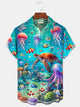 Alohadaddy® Hawaii Vintage Marine Life Turtle Print Men's Button-Down Short-Sleeve Shirt Big & Tall