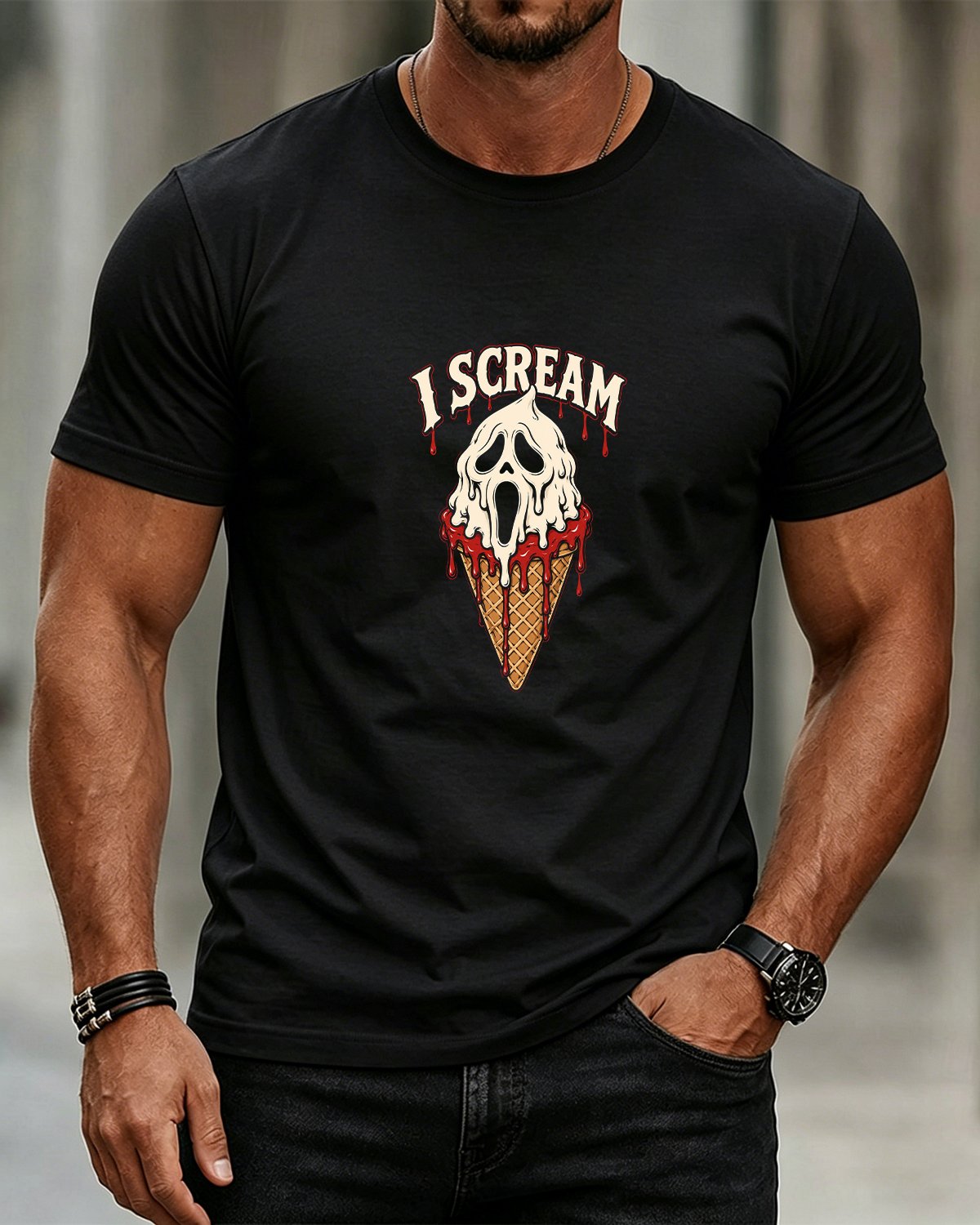 Men's Casual Halloween Ghost/Scream Short-Sleeve T-Shirt