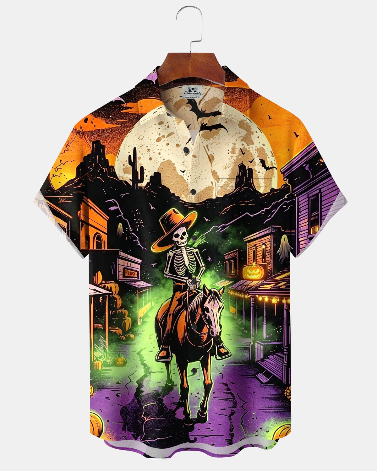Alohadaddy® Men's Short-Sleeve Button-Down Shirt with Pocket Halloween Print