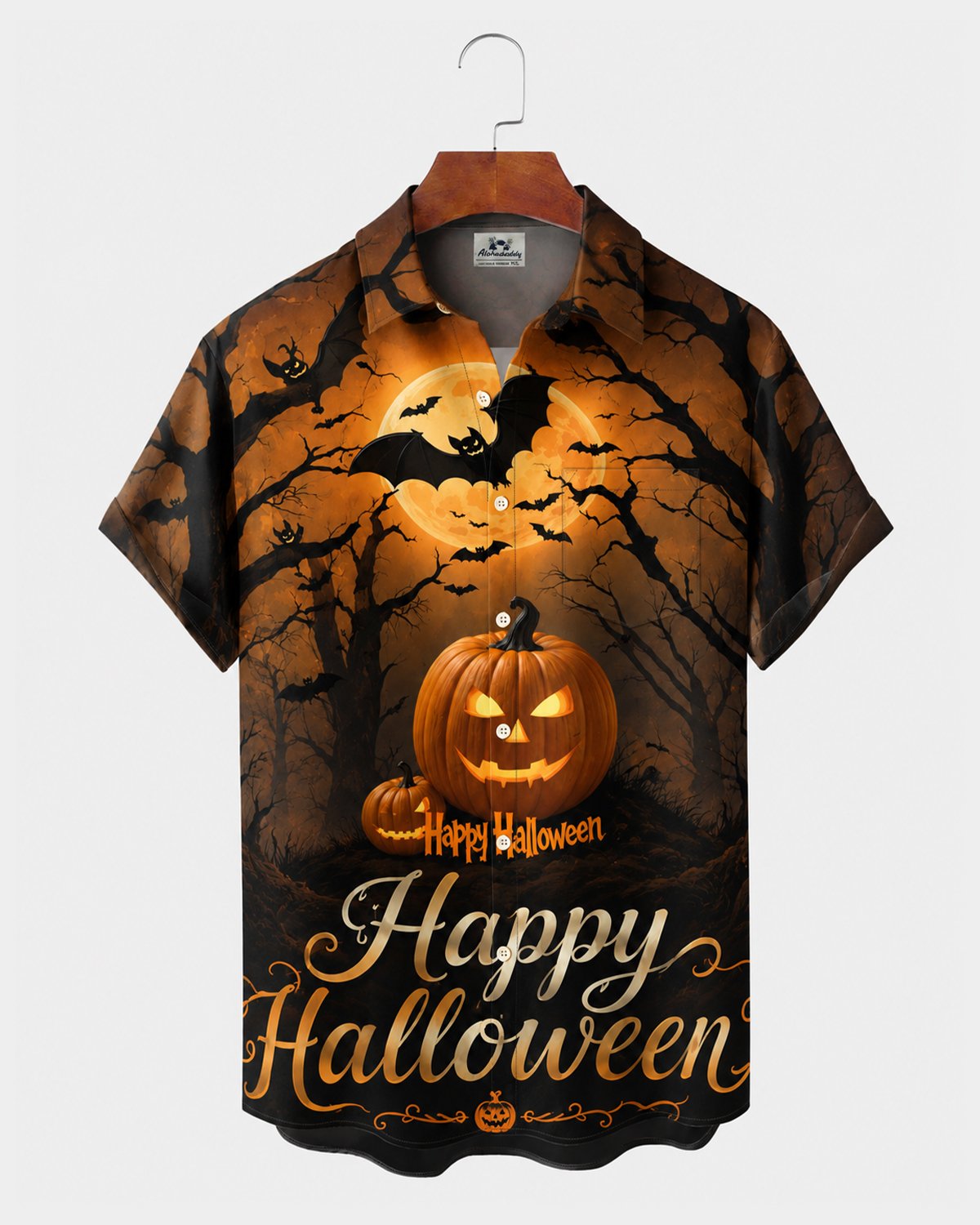 Alohadaddy® Men's Short-Sleeve Button-Down Shirt with Pocket Halloween Print