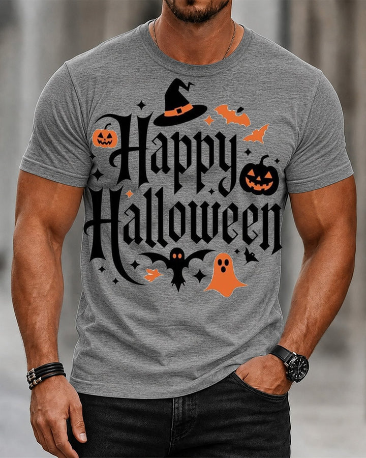 Casual Halloween pumpkin-print T-shirt with front print