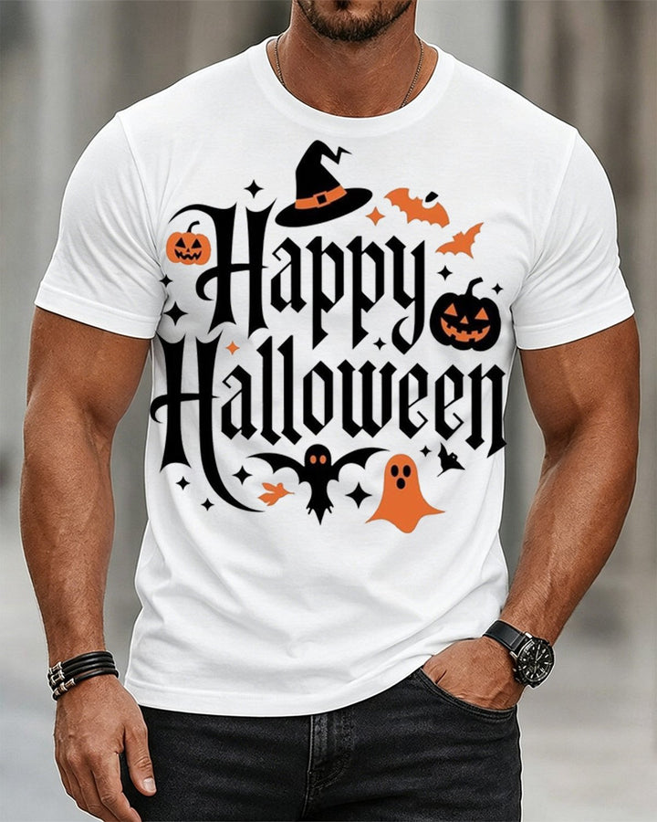 Casual Halloween pumpkin-print T-shirt with front print