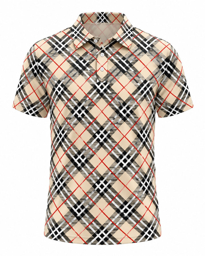 Men’s Basic Casual Checkered pattern Retro Print Button Down Polo Short-Sleeve Big &amp; Tall