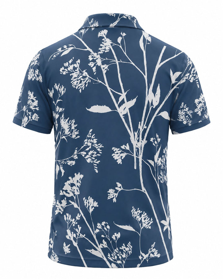 Men’s Basic Casual Flowering and plants Retro Print Button Down Polo Short-Sleeve Big &amp; Tall