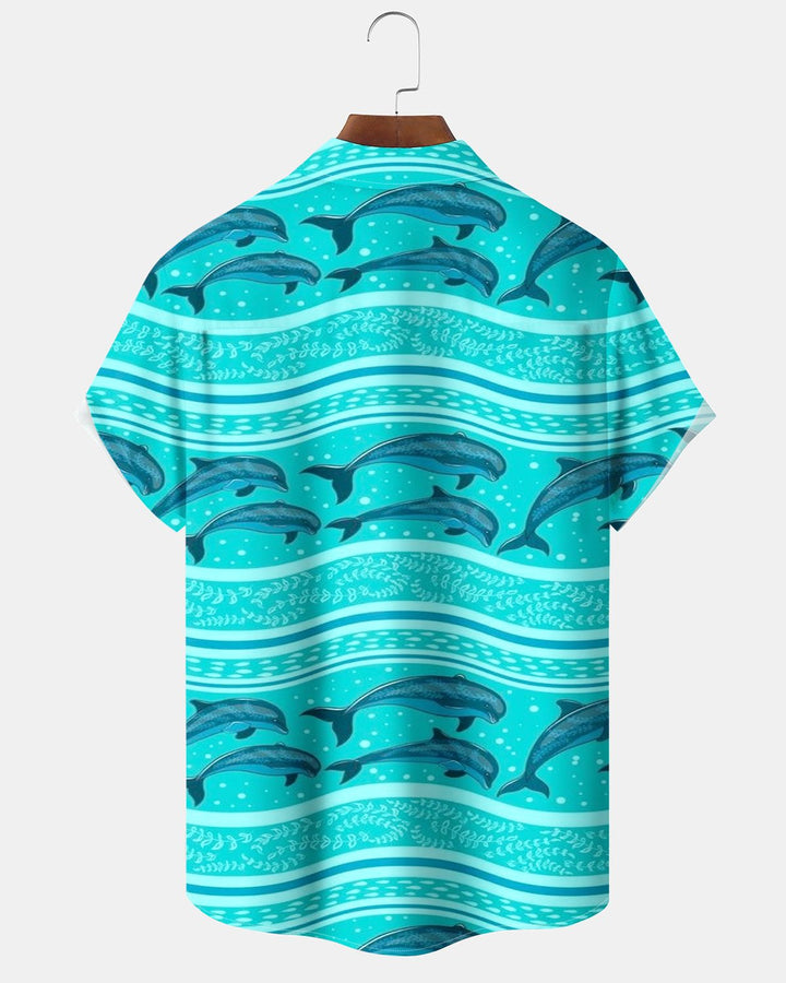 Alohadaddy® Retro-Style Ocean Dolphin Geometric Print Men&