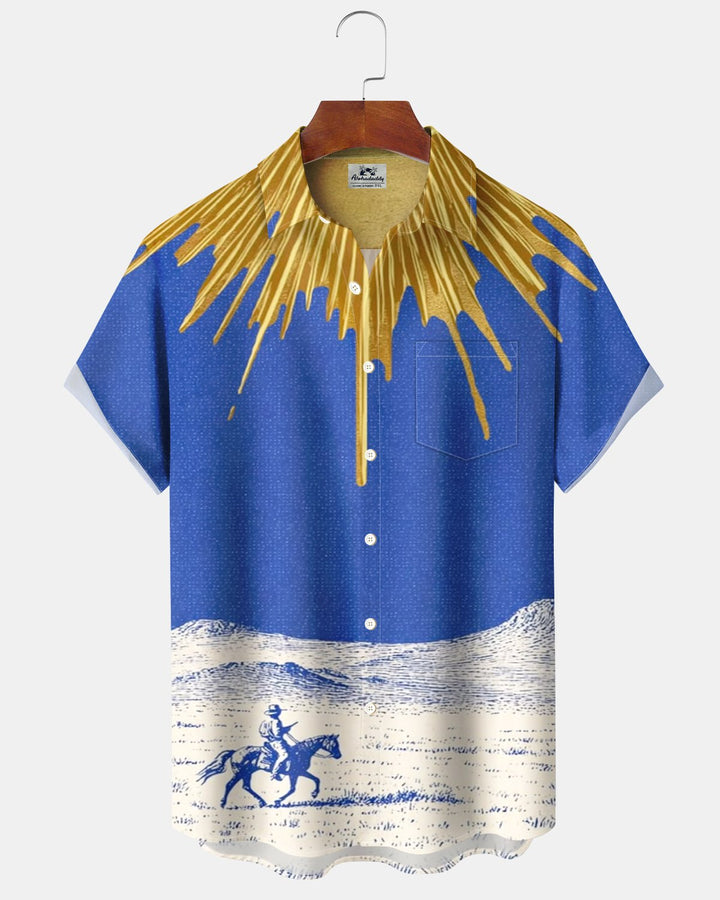 Alohadaddy® Casual Cowboy Horse Landscape Print Men&