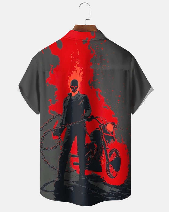 Alohadaddy® Retro Skull Knight Chain Flame Print Men&