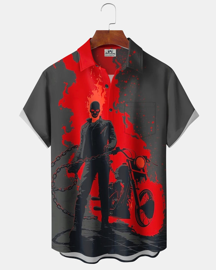 Alohadaddy® Retro Skull Knight Chain Flame Print Men&