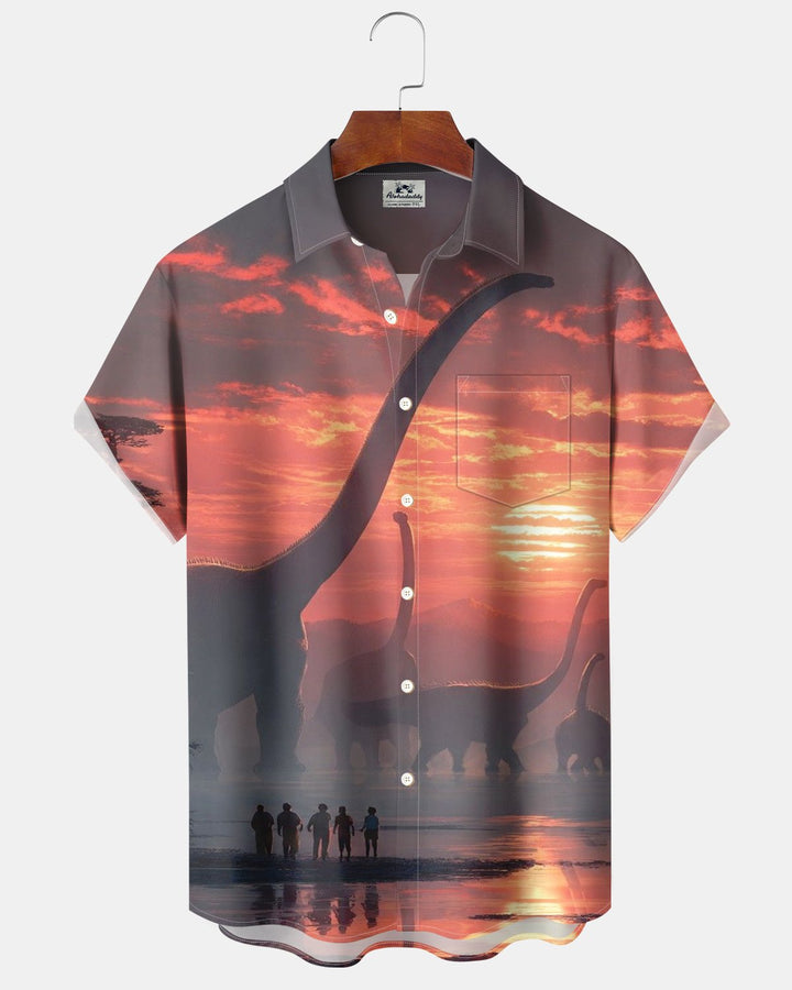 Alohadaddy® Retro Dinosaur Sunset Clouds River Print Men&