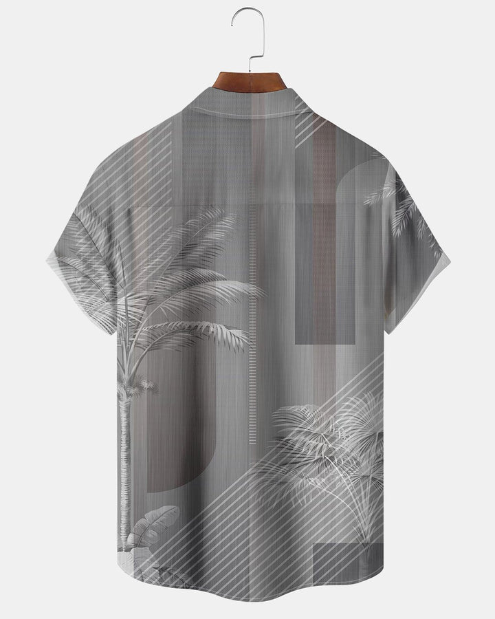 Alohadaddy® Casual Botanical Palm Striped Geometric Print Men&