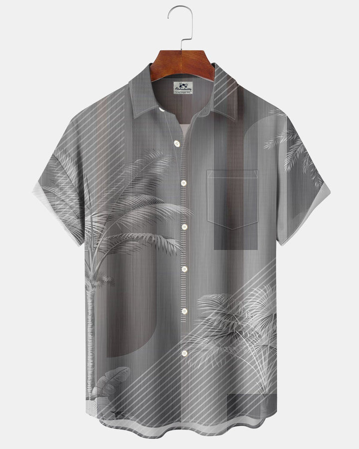 Alohadaddy® Casual Botanical Palm Striped Geometric Print Men&