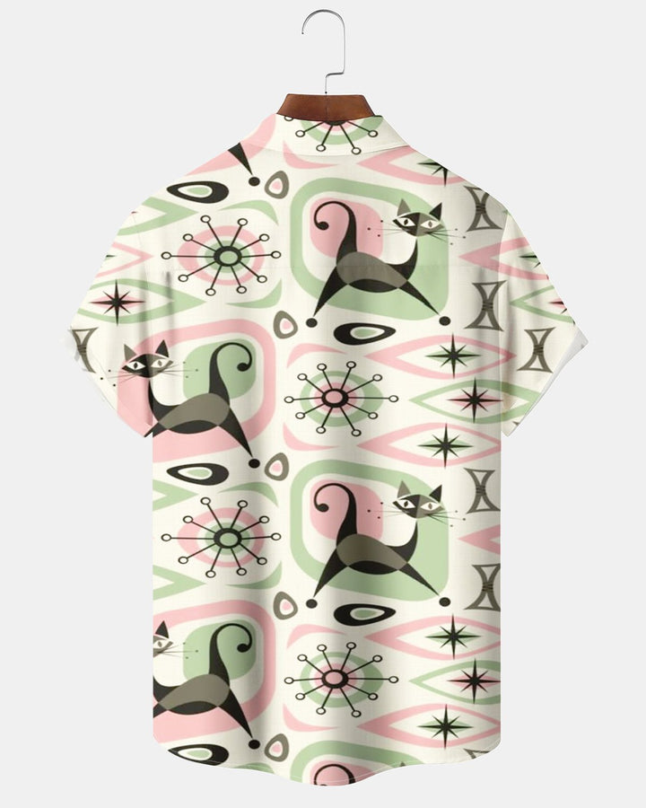 Alohadaddy® Retro Atomic Geometric Cat Print Men&