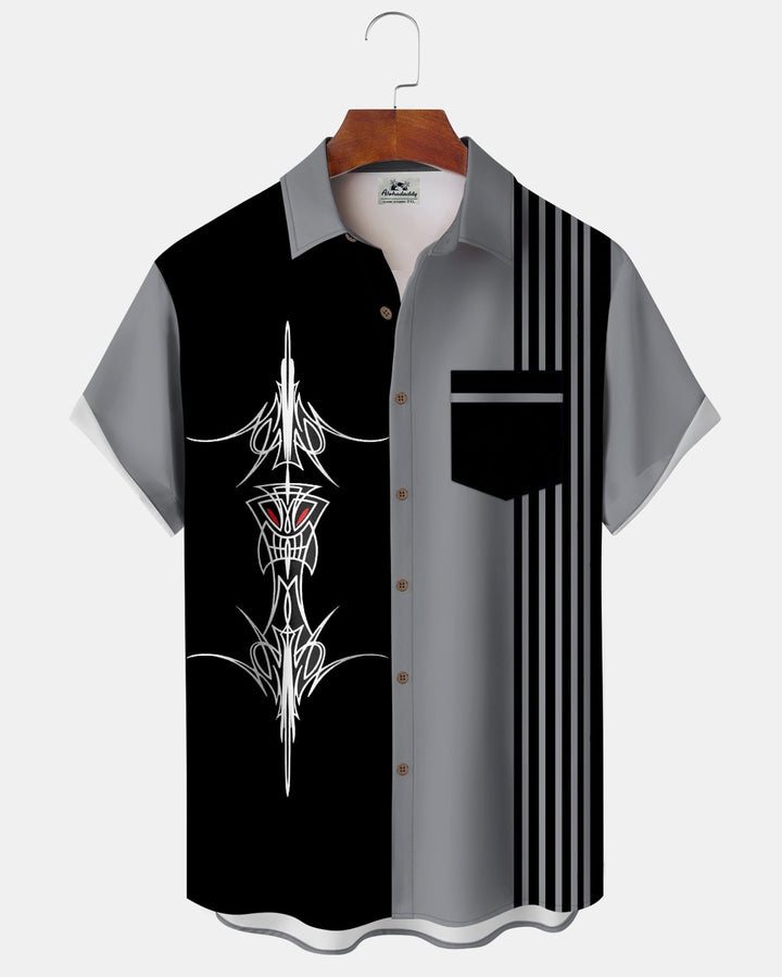 Alohadaddy® Retro Geometric Striped Atomic Bowling Shirt Print Men&