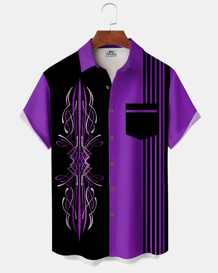 Alohadaddy® Retro Geometric Striped Atomic Bowling Shirt Print Men&