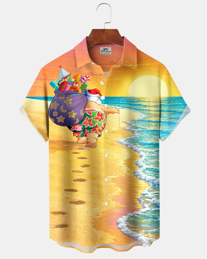 Alohadaddy® Holiday Christmas Santa Claus Beach Vacation Print Men&