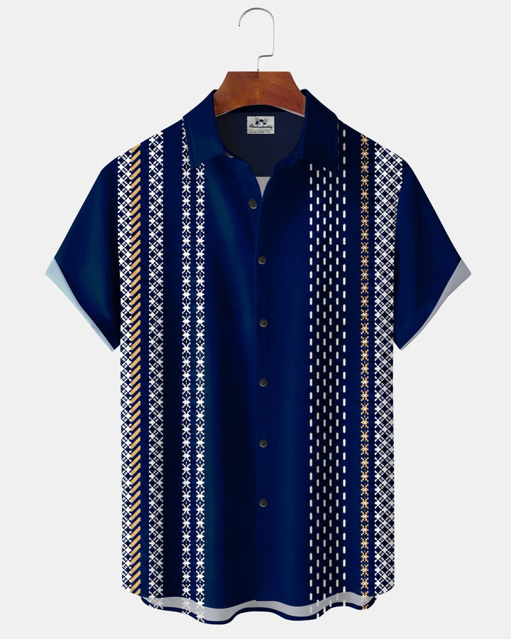 Alohadaddy® Casual Striped Geometric Bowling Print Men&