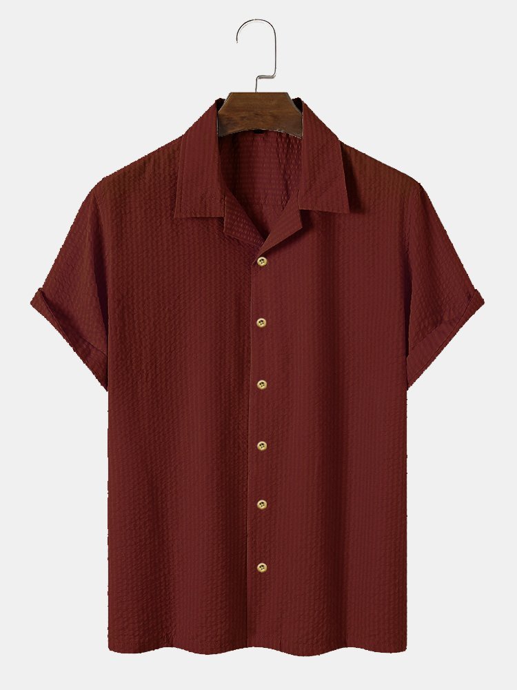 Camisas casuales antiarrugas de seersucker lisas para hombre, blusas básicas multicolor