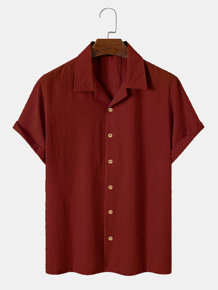Camisas casuales antiarrugas de seersucker lisas para hombre, blusas básicas multicolor