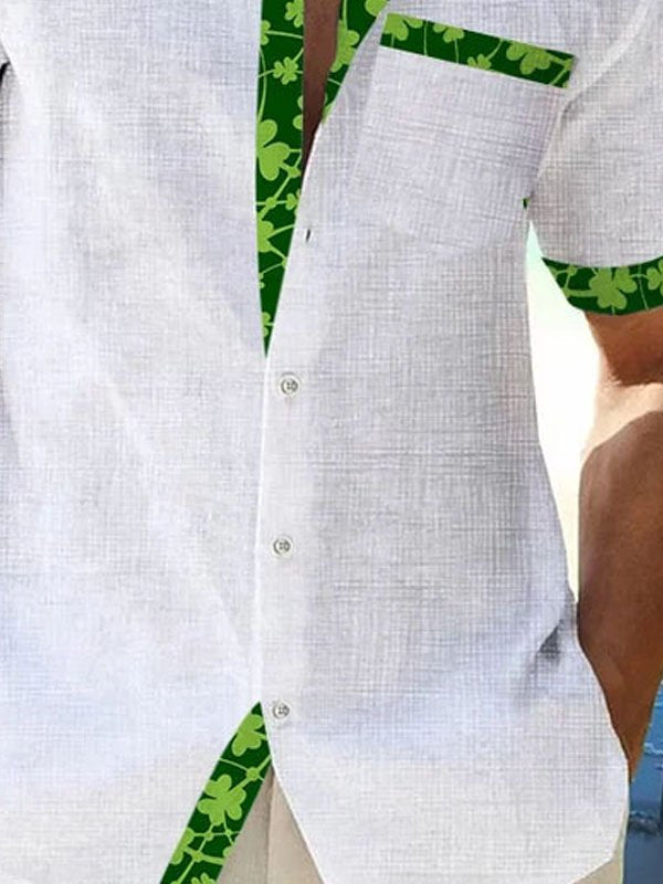 Camisa de manga corta con bolsillo abotonado para hombre con estampado en contraste de hojas de plantas hawaianas de Alohadaddy