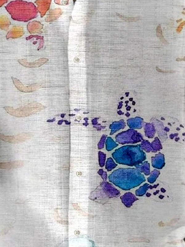 Camisa de manga corta con bolsillo abotonado para hombre con estampado artístico de tortuga marina hawaiana Alohadaddy