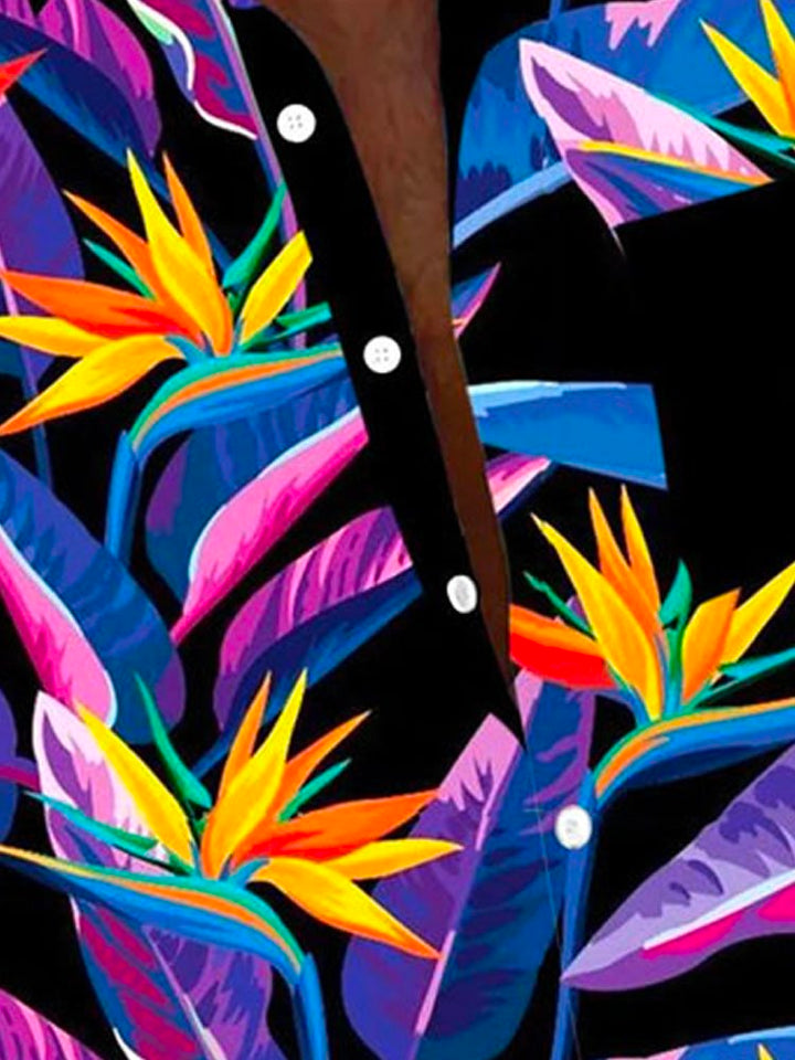Chemise à manches courtes et poches boutonnées pour homme à imprimé floral tropical hawaïen Alohadaddy