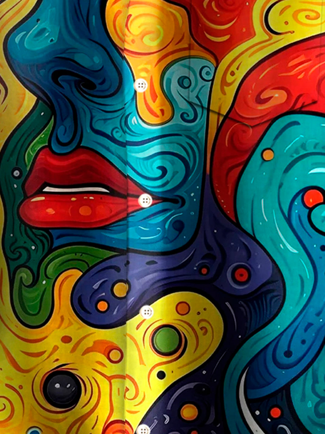 Camisa de manga corta con bolsillo abotonado y estampado digital 3D de arte abstracto con cara retro de Alohadaddy para hombre, talla grande y alta