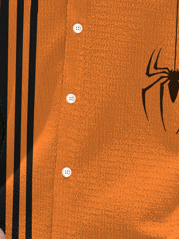 Chemise à manches courtes et poches à boutons pour homme avec imprimé numérique 3D à rayures et araignées d&