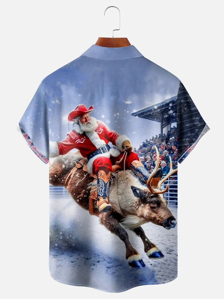 Chemise à manches courtes avec poche boutonnée pour homme Alohadaddy Christmas Santa 3D Digital Print Big &amp;amp; Tall