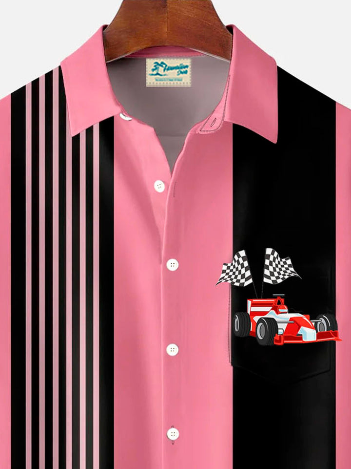 Chemise à manches courtes et poches à boutons pour homme Alohadaddy Racing Retro Bowling Stripe avec impression numérique 3D, grandes et grandes tailles