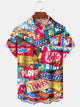 Alohadaddy Casual Retro Series Candy Paper Print Art Pocket Button Elastic Large Size Shirt