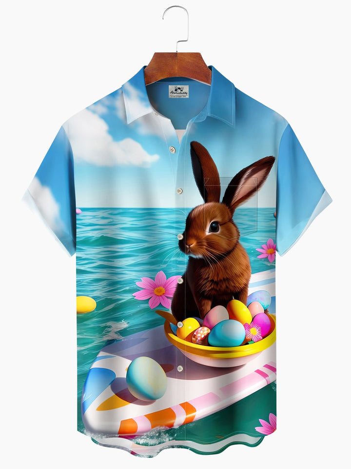 Alohadaddy Hawaiian Easter Bunny Print Art Pocket Button Stretch Large Size Shirt