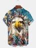 Alohadaddy Holiday Collection Independence Day American Eagle Button Cardigan Pockets Stretch Oversized Polyester Short Sleeve Shirt