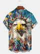 Alohadaddy Holiday Collection Independence Day American Eagle Button Cardigan Pockets Stretch Oversized Polyester Short Sleeve Shirt
