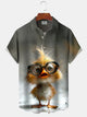 Alohadaddy Hawaiian Yellow Chicken Casual Print Art Button Cardigan Pocket Elastic Large Size Short Sleeve Shirt