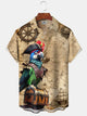 Alohadaddy Hawaiian Casual Nautical Chart Parrot Art Print Button Cardigan Pockets Stretch Oversized Polyester Short Sleeve Shirt