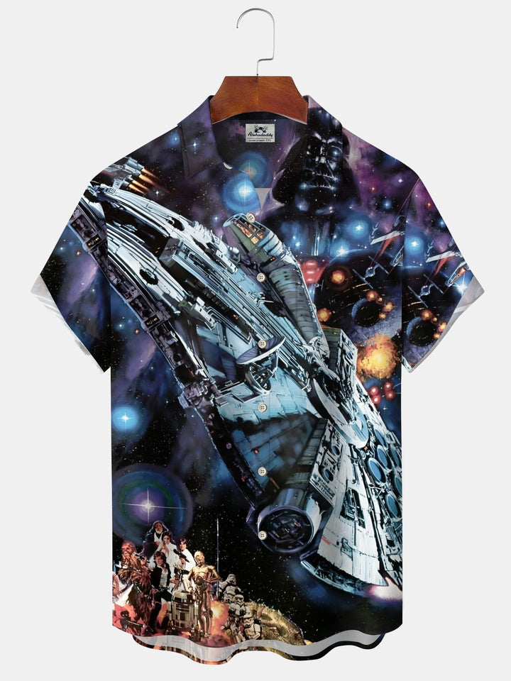Alohadaddy Casual Collection Retro Star Wars Art Print Button Cardigan Pocket Stretch Oversized Long Short Sleeve Shirt