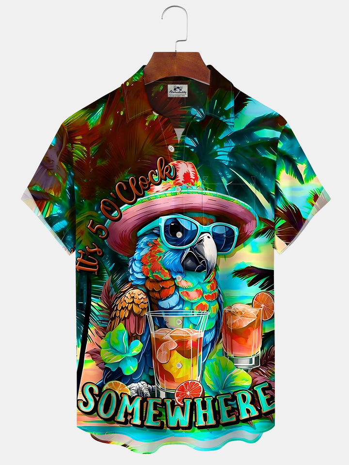 Alohadaddy Hawaiian Parrot Vacation Print Art Button Cardigan Pockets Large Size Long Short Sleeve Shirt