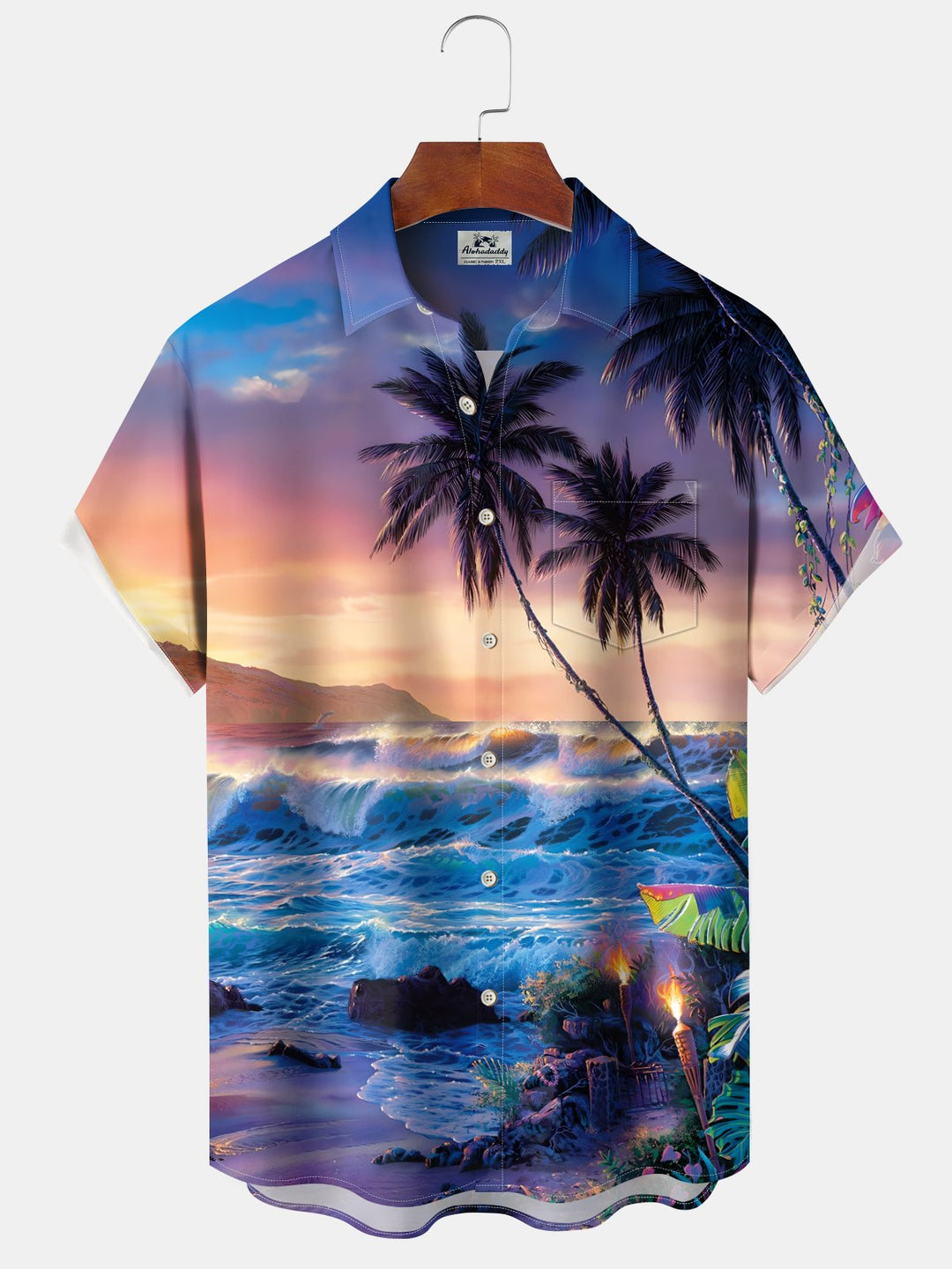 Alohadaddy Hawaii Palm Trees Vacation Beach Painting Art Buttons Cardigan Pockets Stretch Large Size Long Short Sleeve Shirt