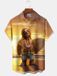 Alohadaddy Hawaii Vacation Sloth Surfboard Print Art Button Cardigan Pockets Breathable Soft Long Large Size Short Sleeve Shirt