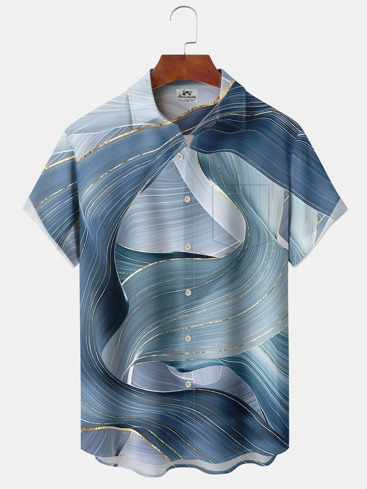 Alohadaddy Hawaiian Casual Geometric Abstract Print Art Button Pocket Cardigan Stretch Large Size Short Sleeve Shirt