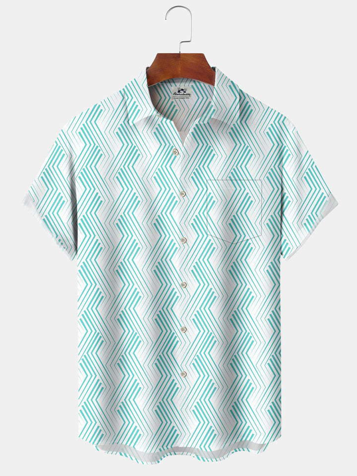 Alohadaddy Hawaiian Vacation Geometric Art Print Button Cardigan Pocket Polyester Stretch Large Size Long Short Sleeve Shirt