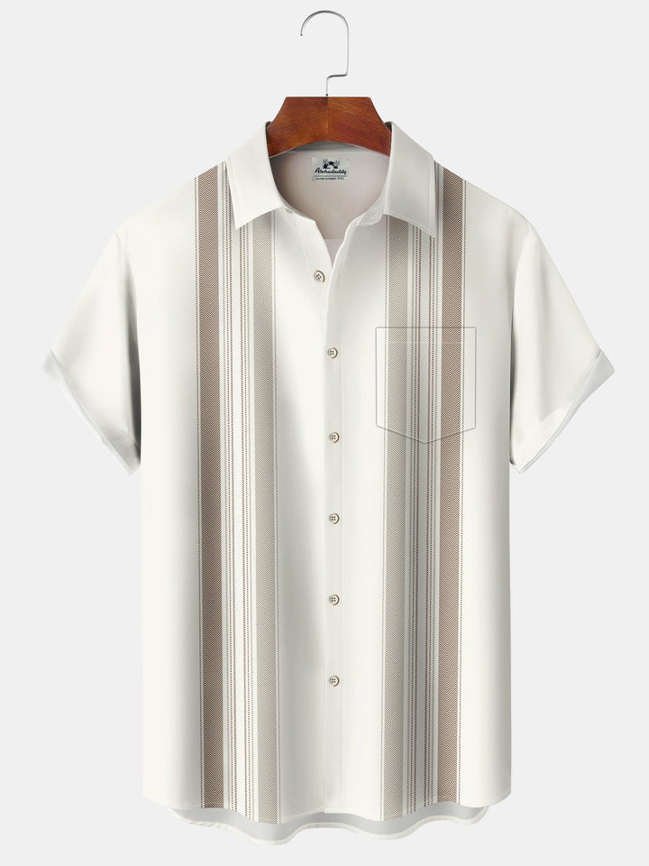 Alohadaddy Moisture Wicking Stripes Print Art Stretch Oversized Chest Pocket Short Sleeve Shirt