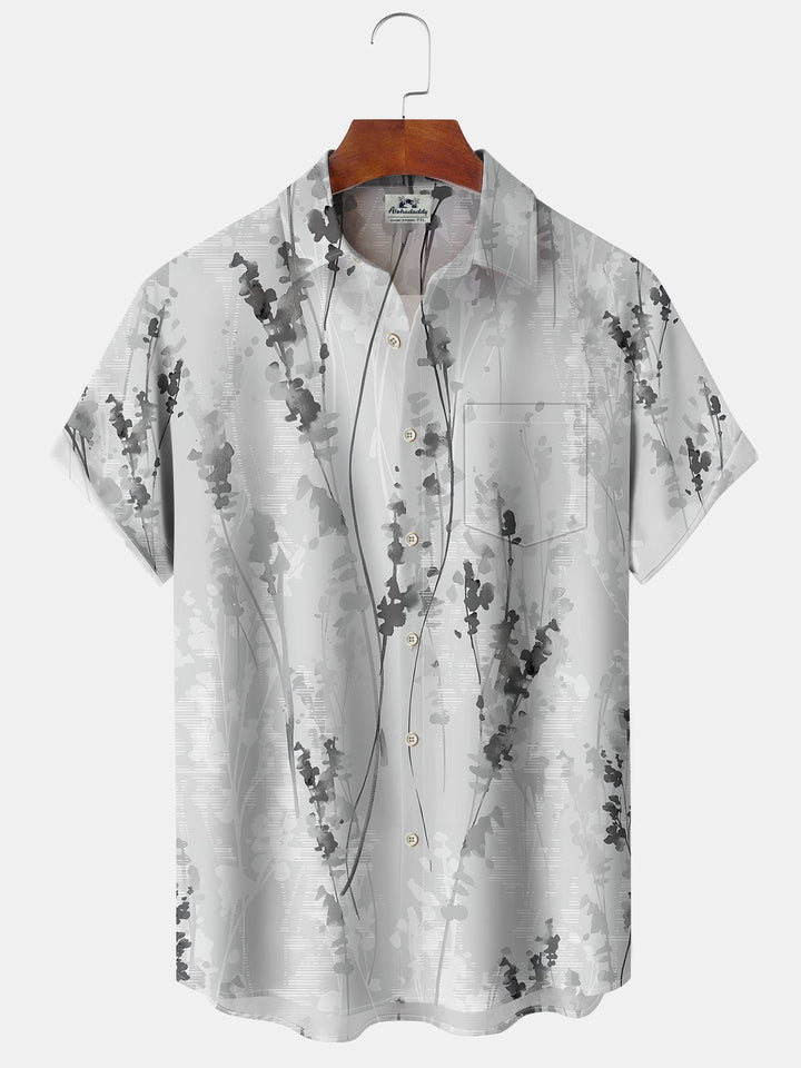 Alohadaddy Casual Botanical Art Print Moisture Wicking Chest Pocket Oversized Stretch Hawaiian Short Sleeve Shirt