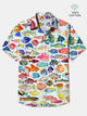Alohadaddy Cotton Ocean Fish Art Print Moisture Wicking Chest Pocket Cardigan Hawaiian Oversized Short Sleeve Shirt