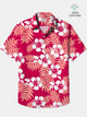 Alohadaddy® Cotton Hibiscus Flower Art Print Chest Pocket Cardigan Oversized Long Hawaiian Short Sleeve Shirt