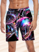 Alohadaddy® Casual Abstract Print Art Large Size Long Hawaiian Men's Shorts Beach Shorts