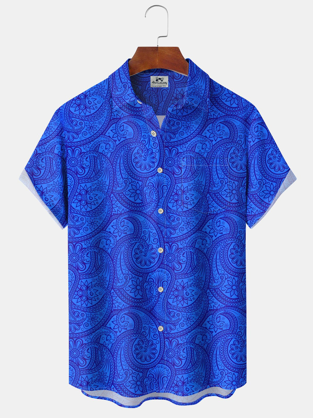 Alohadaddy® Casual Paisley Art Print Chest Pocket Stretch Oversized Hawaiian Shirt